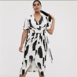 ASOS Curve Black and White Abstract Midi Dress